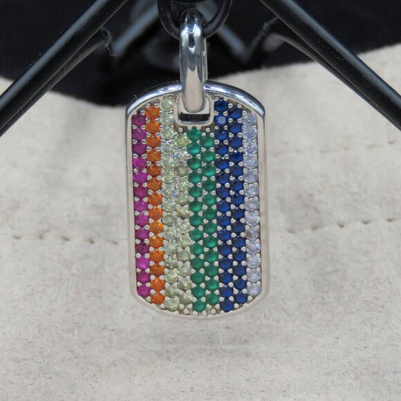 David Yurman Unisex 27mm Streamline Rainbow Dog Tag Pendant w/ 22" DY chain - Picture 2 of 12